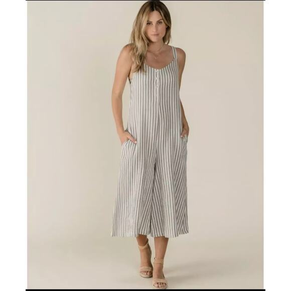 Rylee + Cru Storm Stripe Organic Cotton Bridgette Cropped Jumpsuit Size‎ XS - Picture 1 of 10